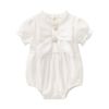 Baby Girls Solid Color Lace Design Puff-Sleeved Fashion Onesies With Bow Decoration In Summer