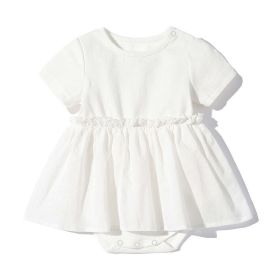 Baby Girls Solid Color Wooden Ear Design Short-Sleeved Dress Onesies In Summer (Color: White, Size/Age: 80 (9-12M))