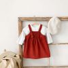 Baby Girl Solid Color Corduroy Fabric Tops Combo Bear Embroidery Straps Dress 2-Piece Sets