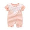 Baby Girl Printed Pattern Singel Breated Design Short Sleeve Rompers With Lace Patchwork