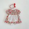 Baby Girls Floral Pattern Lace Patchwork Design Doll Collar Buttoned Puff-Sleeved Dress