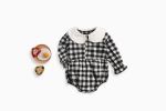 Baby Girl Plaid Pattern Doll Collar Design Long Sleeve Onesies With Buttons