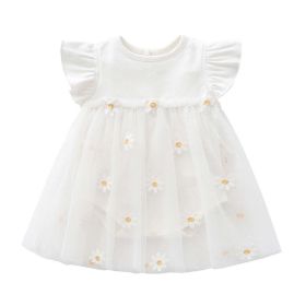 Baby Girls Floral Lace Patchwork Design Ruffle Sleeveless Dress Onesies In Summer (Color: White, Size/Age: 59 (0-3M))