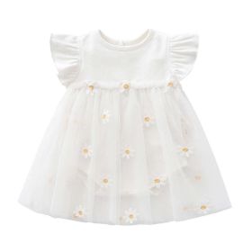 Baby Girls Floral Lace Patchwork Design Ruffle Sleeveless Dress Onesies In Summer (Color: White, Size/Age: 73 (6-9M))