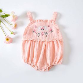 Baby Girl Floral Embroidered Pattern Lace Design Solid Color Sleeveless Onesies In Summer (Color: pink, Size/Age: 90 (12-24M))