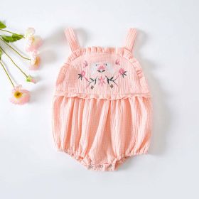 Baby Girl Floral Embroidered Pattern Lace Design Solid Color Sleeveless Onesies In Summer (Color: pink, Size/Age: 66 (3-6M))