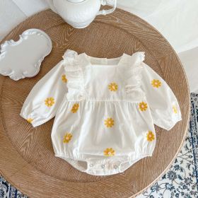 Baby Floral Embroidered Pattern Ruffle Design Square Collar Onesie (Color: White, Size/Age: 66 (3-6M))