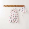 Baby Girls Floral Pattern Sleeveless Summer Rompers With Hat In Summer