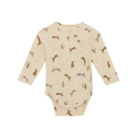 Baby Floral & Animals Graphic Envelope Collar Or Side Opening Design Bodysuit (Color: Beige, Size/Age: 90 (12-24M))