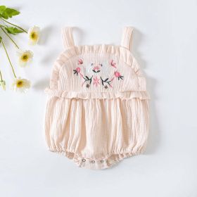 Baby Girl Floral Embroidered Pattern Lace Design Solid Color Sleeveless Onesies In Summer (Color: Apricot, Size/Age: 80 (9-12M))