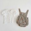 Baby Girl Solid Color Doll-Collar Shirt Combo Strap Floral Onesies 1-Pieces Sets