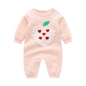 Baby Girl Solid Color Lace Heart Patchwork Design Long-Sleeved Rompers (Color: pink, Size/Age: 80 (9-12M))