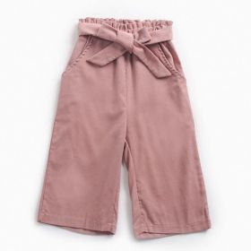 Baby Girl Solid Color Bow Tie Design Corduroy Nine Point Wide Leg Pants (Color: pink, Size/Age: 80 (9-12M))