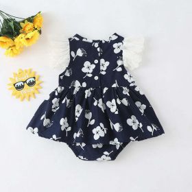 Baby Girls Floral Print Single Breasted Design O-Neck Sleeveless Onesies Dress In Summer (Color: black, Size/Age: 90 (12-24M))