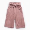 Baby Girl Solid Color Bow Tie Design Corduroy Nine Point Wide Leg Pants