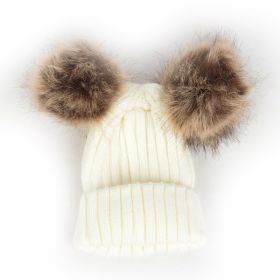 Children Pom Pom Bobble Hat Accessories (Color: A-White)