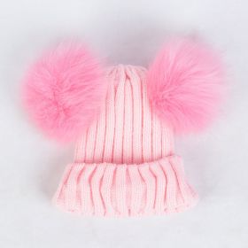 Children Pom Pom Bobble Hat Accessories (Color: B-Pink)