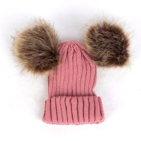 Children Pom Pom Bobble Hat Accessories (Color: A-Dark Pink)