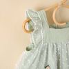 Baby Girls Pineapple Embroidery Polka Dot Lace Patchwork Square Collar Sleeveless Dress In Summer