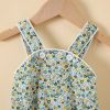 Baby Girl Floral Print Pattern Solid Color Sleeveless Onesies In Summer Outfit Wearing