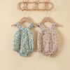 Baby Girl Floral Print Pattern Solid Color Sleeveless Onesies In Summer Outfit Wearing