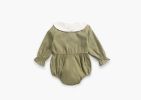 Baby Girl Doll Collar Design Solid Color Long Sleeve Onesies With Buttons