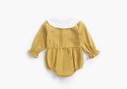 Baby Girl Doll Collar Design Solid Color Long Sleeve Onesies With Buttons