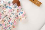 Baby Girl Floral Pattern Round Collar Bubble Sleeve Cute Onesies With Bow Hair Rope