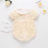 Baby Girl Floral Embroidery Design Solid Color Summer Short-Sleeved Onesies In Summer Outside Wearing