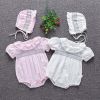 Baby Girl Embroidery Pattern Ruffle Collar Design Bubble Short-Sleeved Onesies With Hat