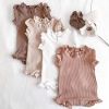 Baby Girl Wood Ear Design Solid Color Sleeveless Round Collar Tops Combo Shorts Sets IN Summer