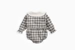 Baby Girl Plaid Pattern Doll Collar Design Long Sleeve Onesies With Buttons