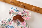 Baby Girl Floral Pattern Round Collar Bubble Sleeve Cute Onesies With Bow Hair Rope