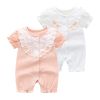 Baby Girl Printed Pattern Singel Breated Design Short Sleeve Rompers With Lace Patchwork