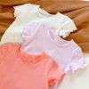 Baby Girl Solid Color Wooden Ear Design T-Shirt Combo Floral Shorts 2-Pieces Sets