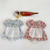 Baby Girls Floral Pattern Lace Patchwork Design Doll Collar Buttoned Puff-Sleeved Dress