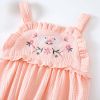 Baby Girl Floral Embroidered Pattern Lace Design Solid Color Sleeveless Onesies In Summer