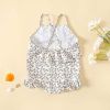 Baby Girl Floral Print Pattern Lace Design Sling Swimsuit Onesies In Summer