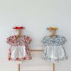 Baby Girls Floral Pattern Lace Patchwork Design Doll Collar Buttoned Puff-Sleeved Dress