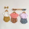 Baby Girl Solid Color Wooden Ear Design T-Shirt Combo Floral Shorts 2-Pieces Sets