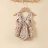 Baby Girl Floral Print Pattern Solid Color Sleeveless Onesies In Summer Outfit Wearing