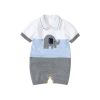 Baby Boy 1pcs Elephant Embroidered Graphic Contrast Design Crotch Romper