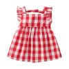 Baby Girls Plaid Print Lace Design Square Collar Sleeveless Dress With Bow Hat In Summer