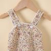 Baby Girl Floral Print Pattern Solid Color Sleeveless Onesies In Summer Outfit Wearing