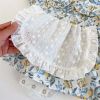 Baby Girls Floral Pattern Lace Patchwork Design Doll Collar Buttoned Puff-Sleeved Dress