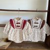 Baby Girl Floral Pattern Chinese Style Snap Buckle Design Bodysuit