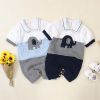 Baby Boy 1pcs Elephant Embroidered Graphic Contrast Design Crotch Romper