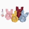 Baby Girl Square Collar Lace Design Denim Fabric Sleeveless Backless Onesies With Bow Decoration