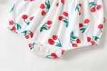 Baby Girl Cherry Print Pattern Round Collar Short-Sleeved Onesies In Summer Outfit Wearing