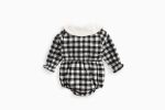 Baby Girl Plaid Pattern Doll Collar Design Long Sleeve Onesies With Buttons